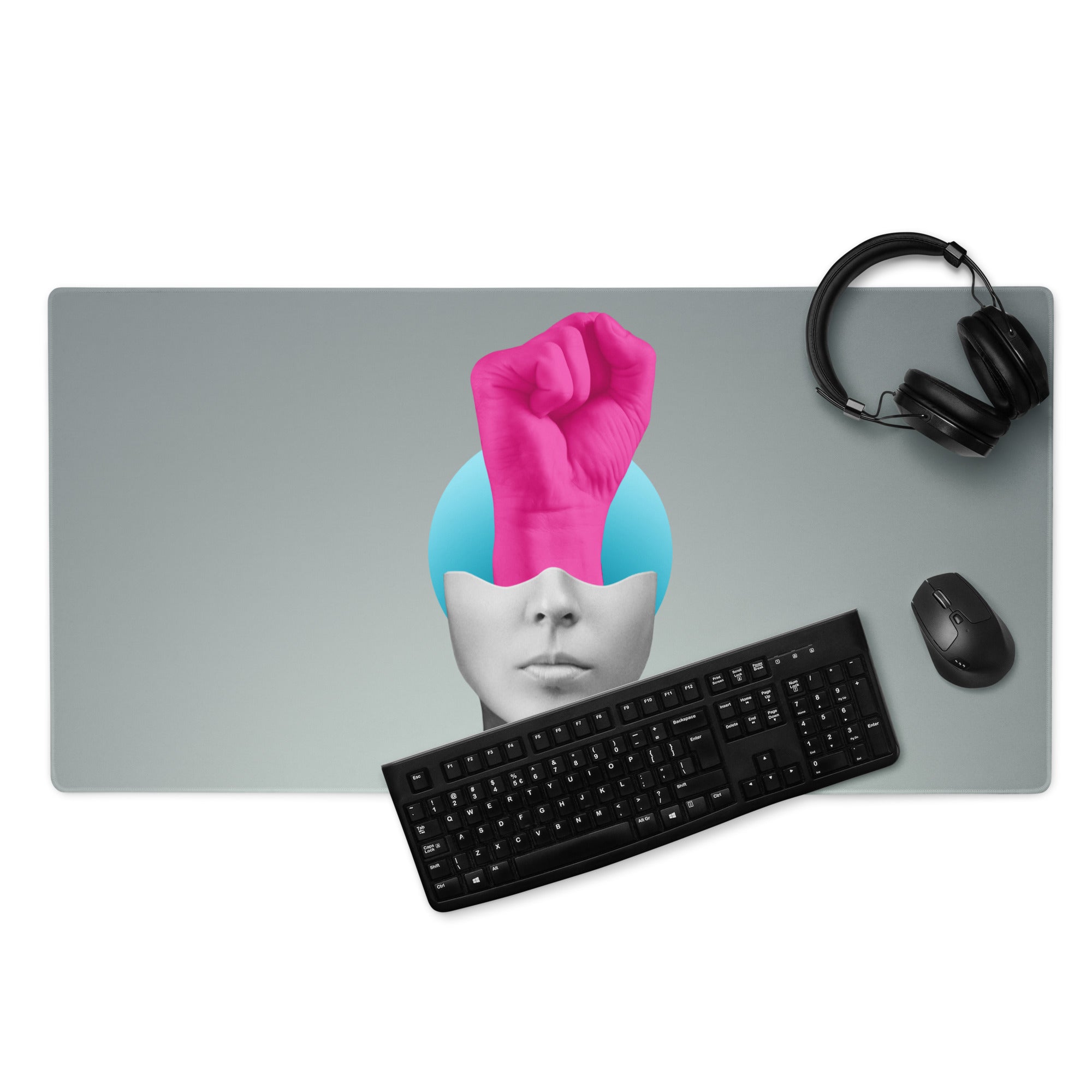 Mouse Pad Pink Hand Portrait Gray Gradient Desk Decor Modern Abstract Art Print For Office And Gaming Surface