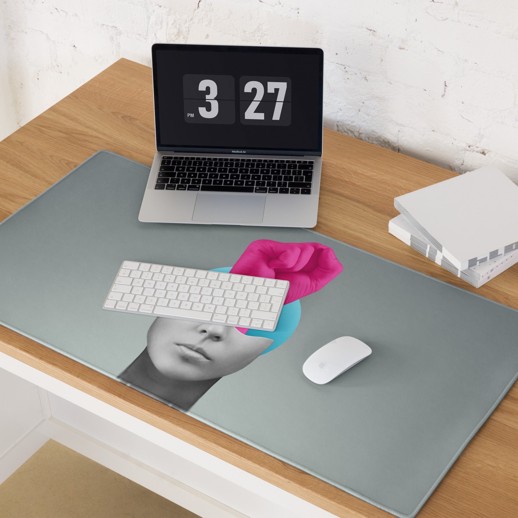 Mouse Pad Pink Hand Portrait Gray Gradient Desk Decor Modern Abstract Art Print For Office And Gaming Surface