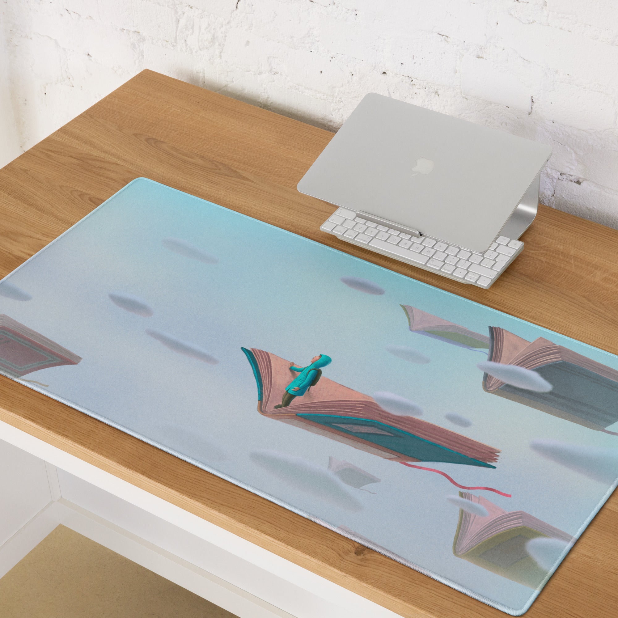 Pastel Blue Bookscape Pad - Bookscape Mouse Pad, Pastel Blue, Home Office, Contemporary, Serene Mood, Modern Desk Decor