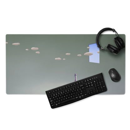 Teal Gradient Surreal Gaming Desk Pad - Mouse Pad Teal Gradient Desk Setup Dreamy Mood Minimal Office Large 36x18