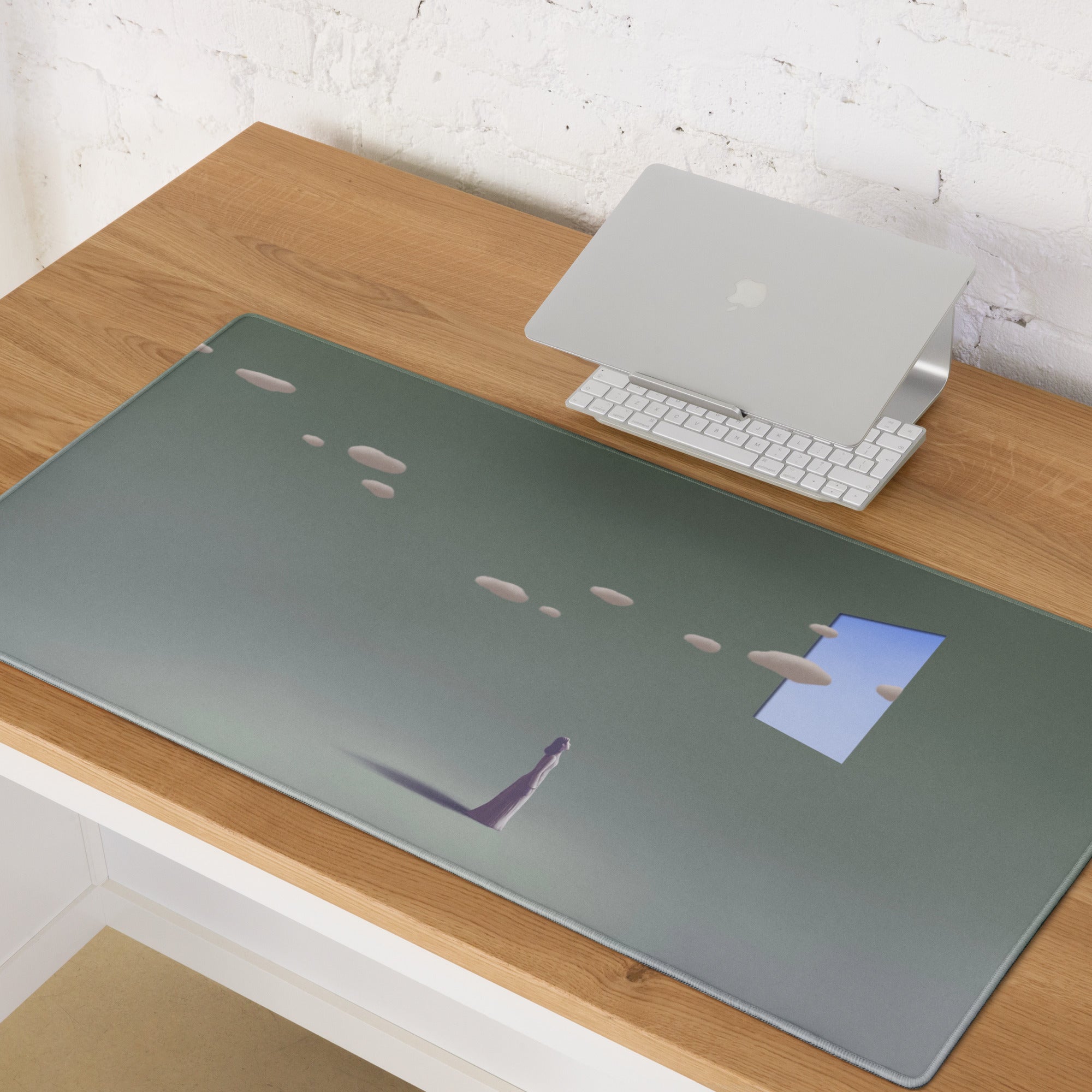 Teal Gradient Surreal Gaming Desk Pad - Mouse Pad Teal Gradient Desk Setup Dreamy Mood Minimal Office Large 36x18