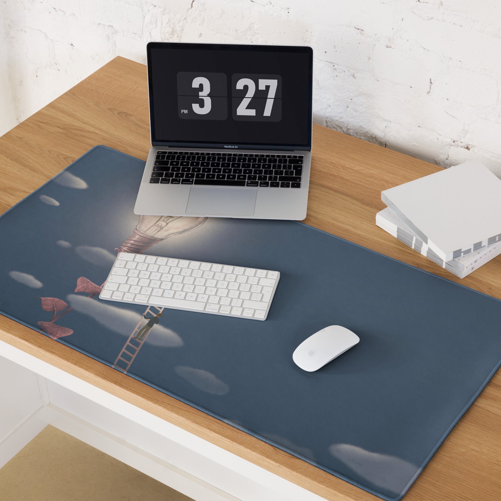 Gaming Mouse Pad Blue Moonlight Desk Mat For Modern Office Surreal Lightbulb Contemporary Artwork Style