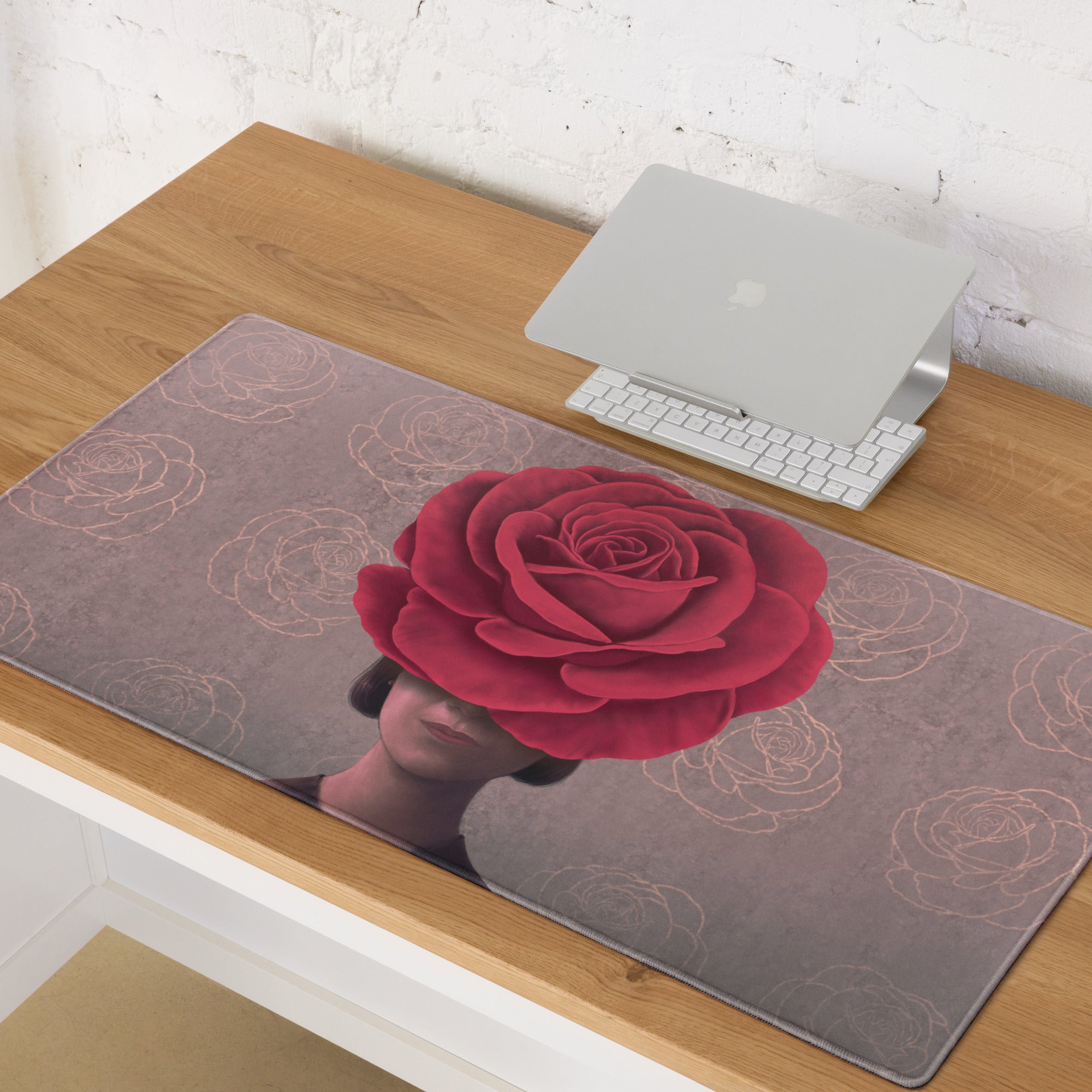 Pink Rose Headpiece Art Mouse Pad For Home Office Desk Decor In Contemporary Modern Style