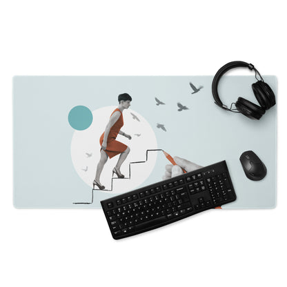 Teal Abstract Runner Desk Pad - Abstract Runner Illustration Blue Teal Office Decor Modern, Calm Mood, Contemporary