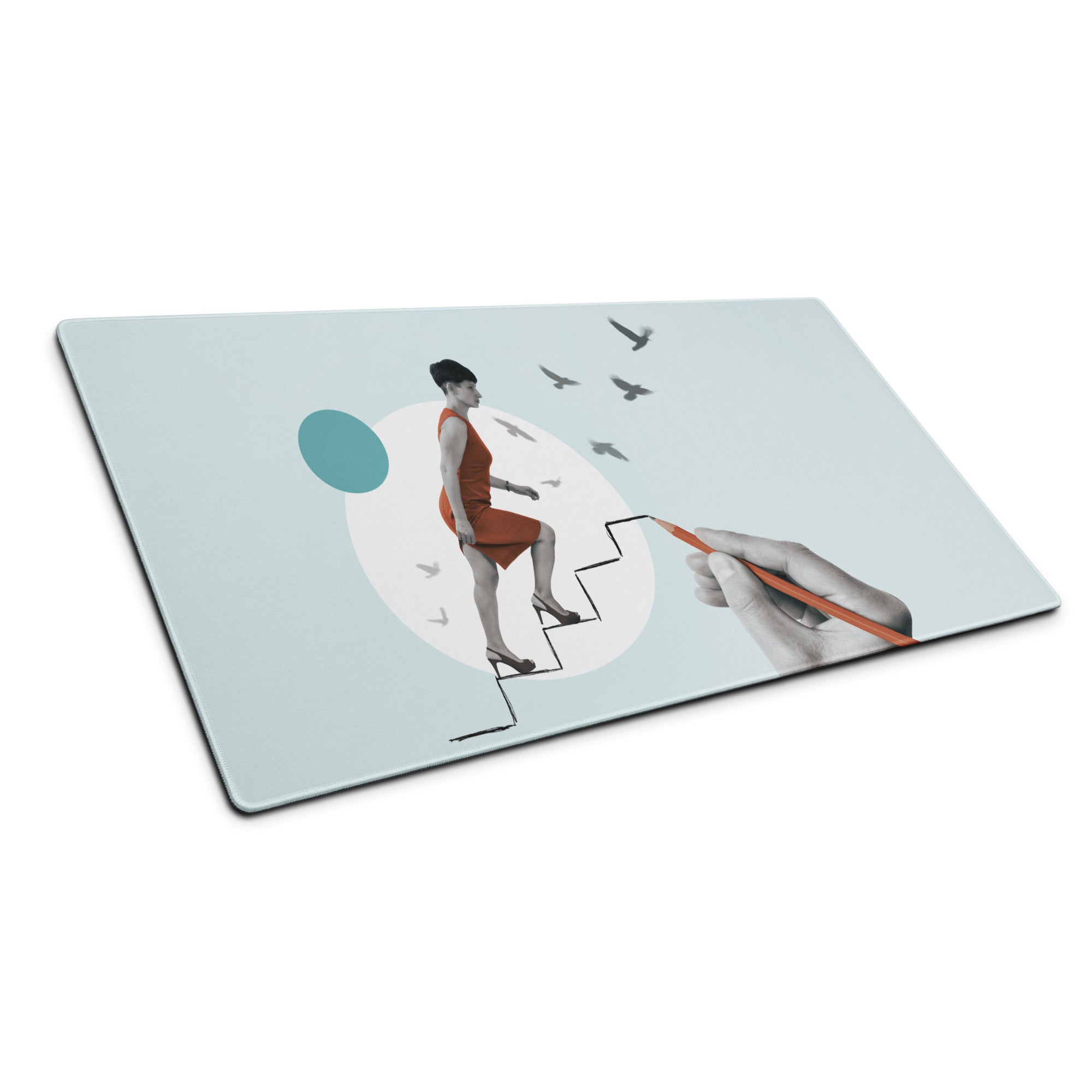 Teal Abstract Runner Desk Pad - Abstract Runner Illustration Blue Teal Office Decor Modern, Calm Mood, Contemporary
