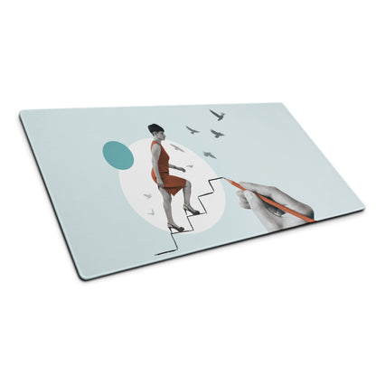 Teal Abstract Runner Desk Pad - Abstract Runner Illustration Blue Teal Office Decor Modern, Calm Mood, Contemporary