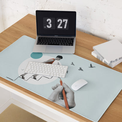 Teal Abstract Runner Desk Pad - Abstract Runner Illustration Blue Teal Office Decor Modern, Calm Mood, Contemporary