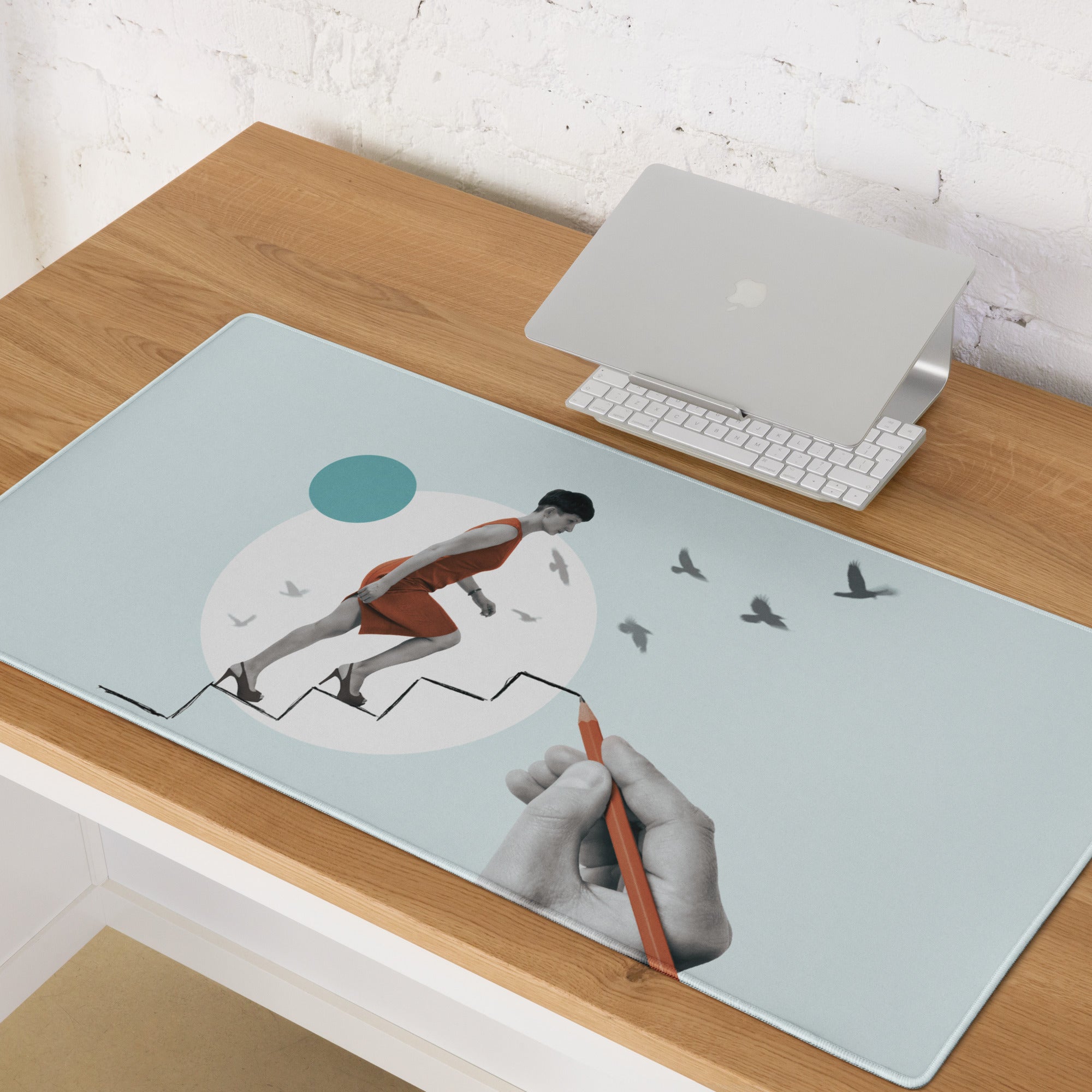 Teal Abstract Runner Desk Pad - Abstract Runner Illustration Blue Teal Office Decor Modern, Calm Mood, Contemporary