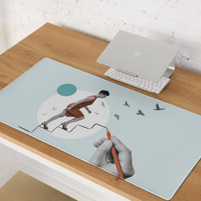 Teal Abstract Runner Desk Pad - Abstract Runner Illustration Blue Teal Office Decor Modern, Calm Mood, Contemporary