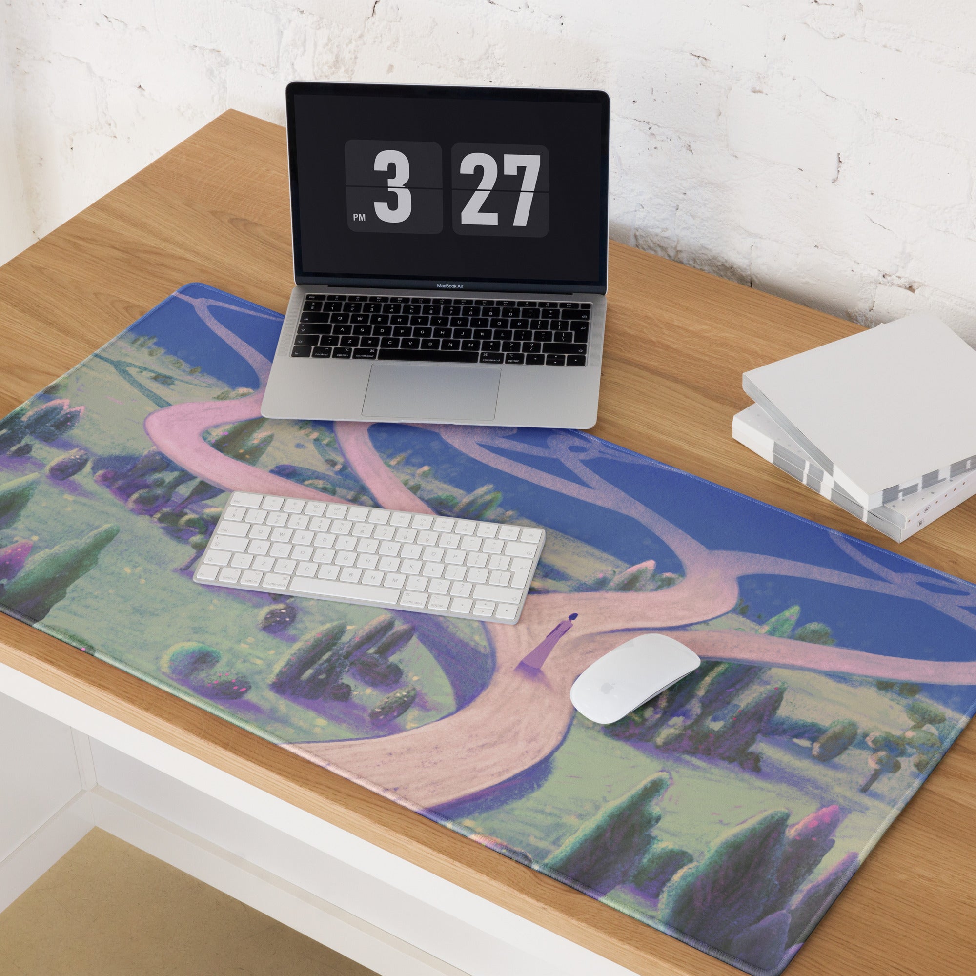 Oversized Gaming Mouse Pad 36x18 Inches Blue Purple Dreamy Abstract Landscape For Modern Home Office Decor Digital Art