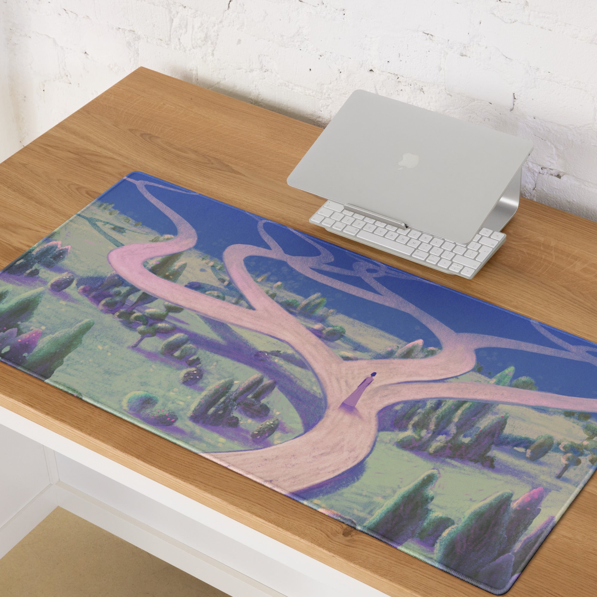 Oversized Gaming Mouse Pad 36x18 Inches Blue Purple Dreamy Abstract Landscape For Modern Home Office Decor Digital Art