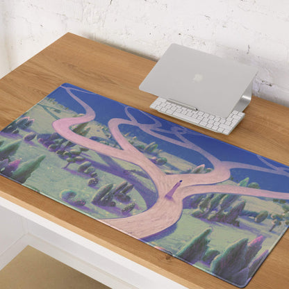 Oversized Gaming Mouse Pad 36x18 Inches Blue Purple Dreamy Abstract Landscape For Modern Home Office Decor Digital Art