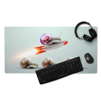 Pastel Snail Rocket Desk Pad For Desk Setup Surreal Art - Whimsical Mood Modern Minimal Extended Mouse Pad Digital Art