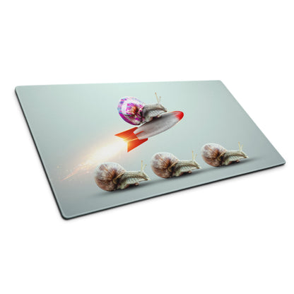 Pastel Snail Rocket Desk Pad For Desk Setup Surreal Art - Whimsical Mood Modern Minimal Extended Mouse Pad Digital Art