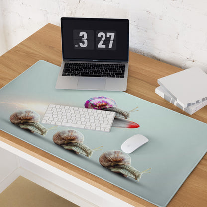 Pastel Snail Rocket Desk Pad For Desk Setup Surreal Art - Whimsical Mood Modern Minimal Extended Mouse Pad Digital Art