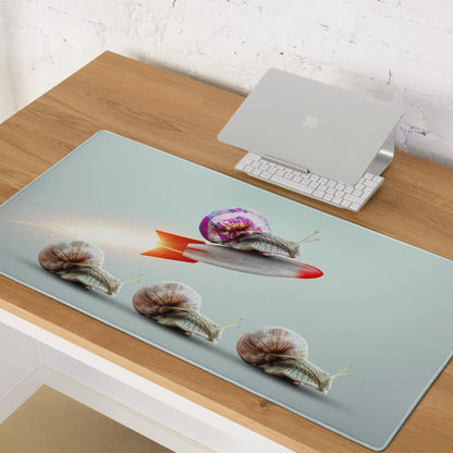 Pastel Snail Rocket Desk Pad For Desk Setup Surreal Art - Whimsical Mood Modern Minimal Extended Mouse Pad Digital Art