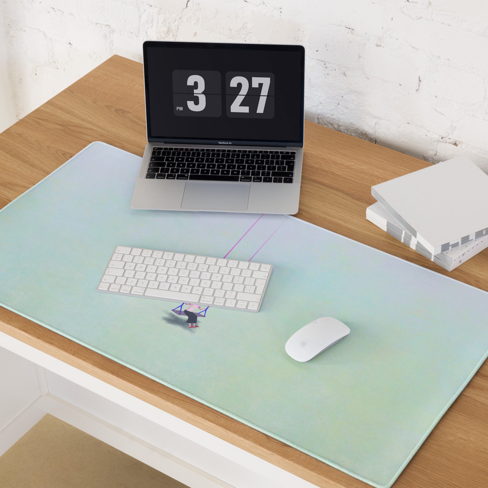 Pastel Gradient Swing Desk Pad - Swinging Figure Pastel Home Office Desk Pad Contemporary Minimal Dreamy Mood