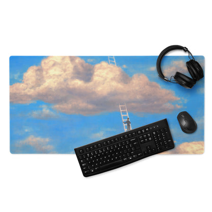 Sky Ladder Blue Sky Clouds Desk Setup Contemporary Oversized Gaming Mouse Pad 36x18 Digital Art