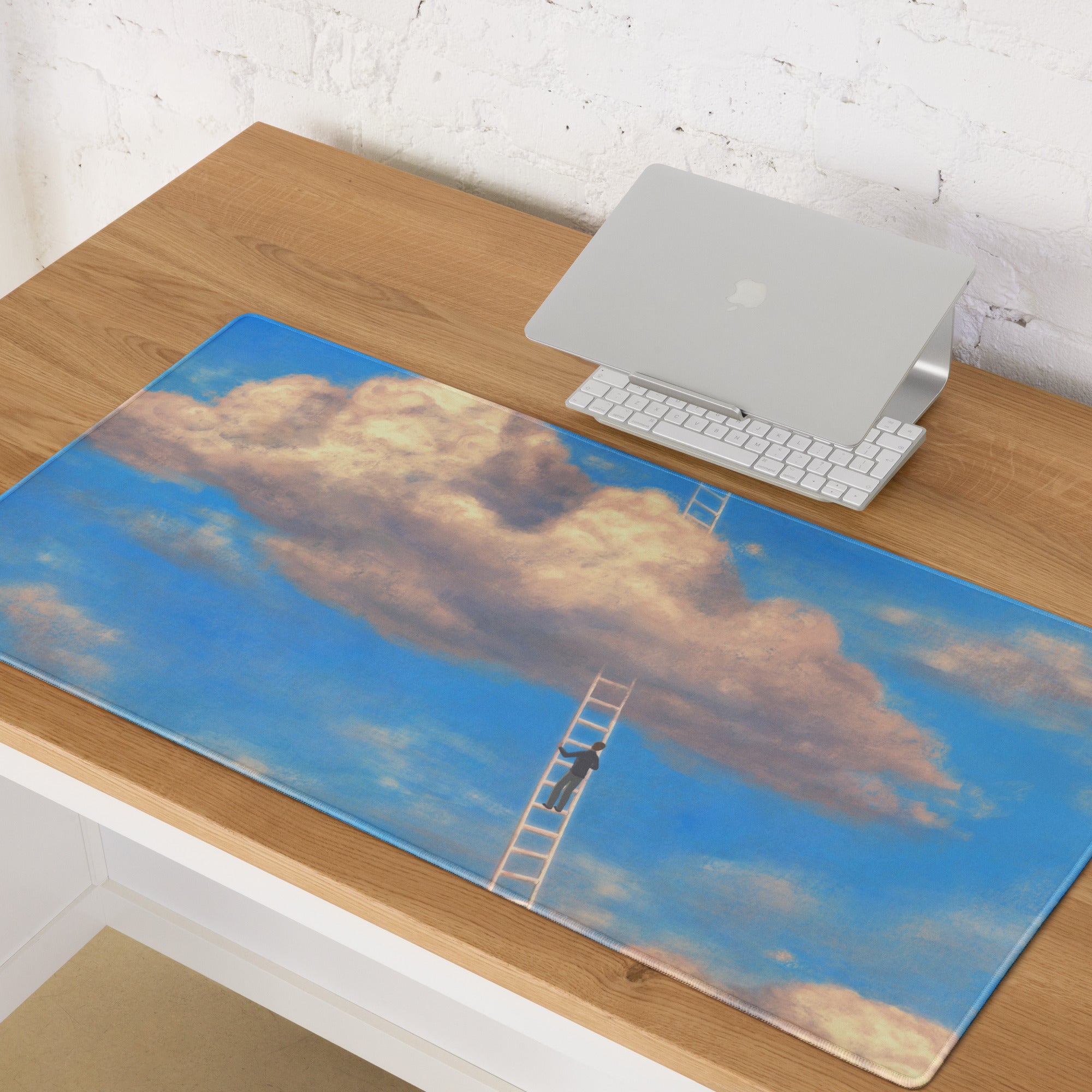 Sky Ladder Blue Sky Clouds Desk Setup Contemporary Oversized Gaming Mouse Pad 36x18 Digital Art