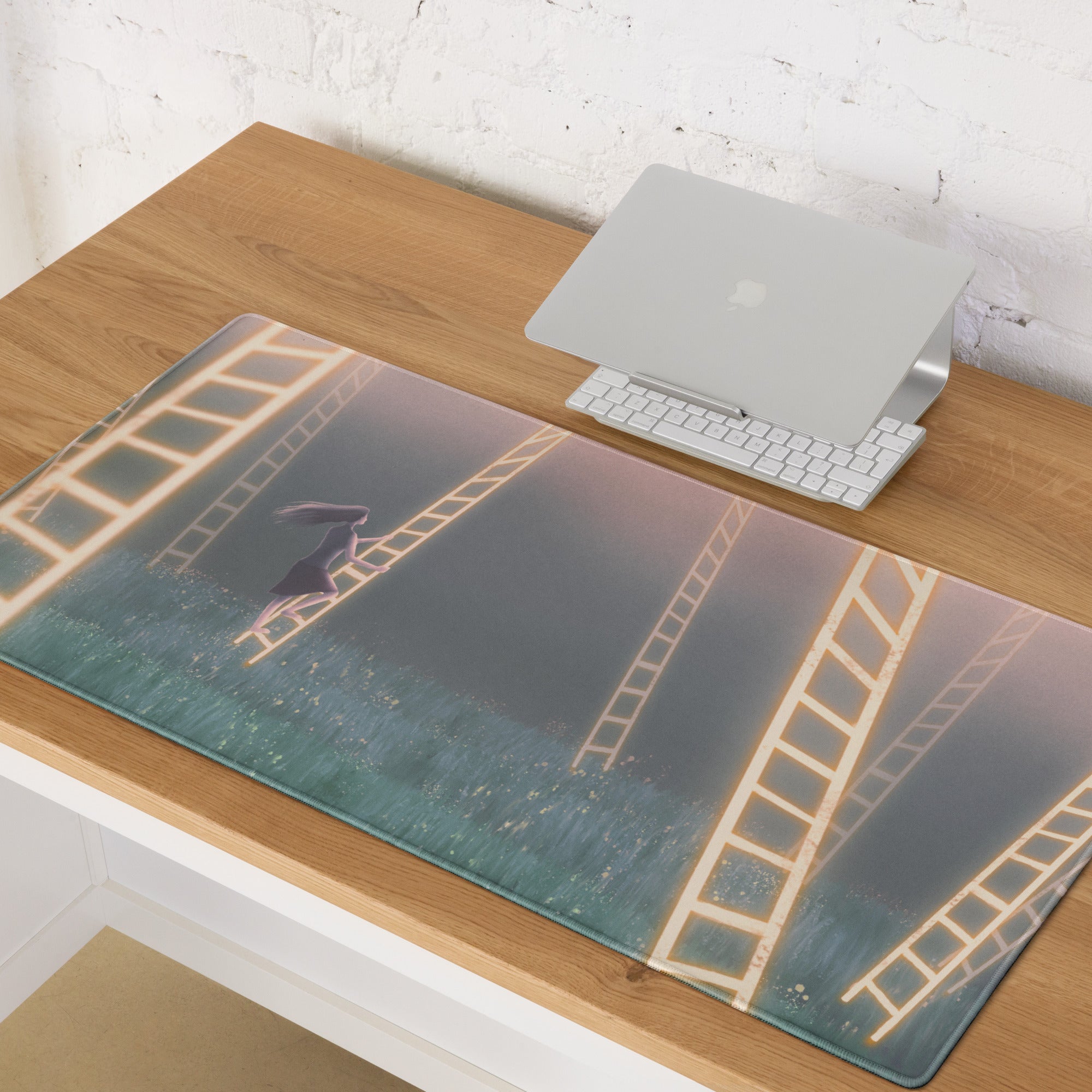 Contemporary Themed Mouse Pad Sunset Peach Teal Film Strip Art For Desk Modern Office Decor