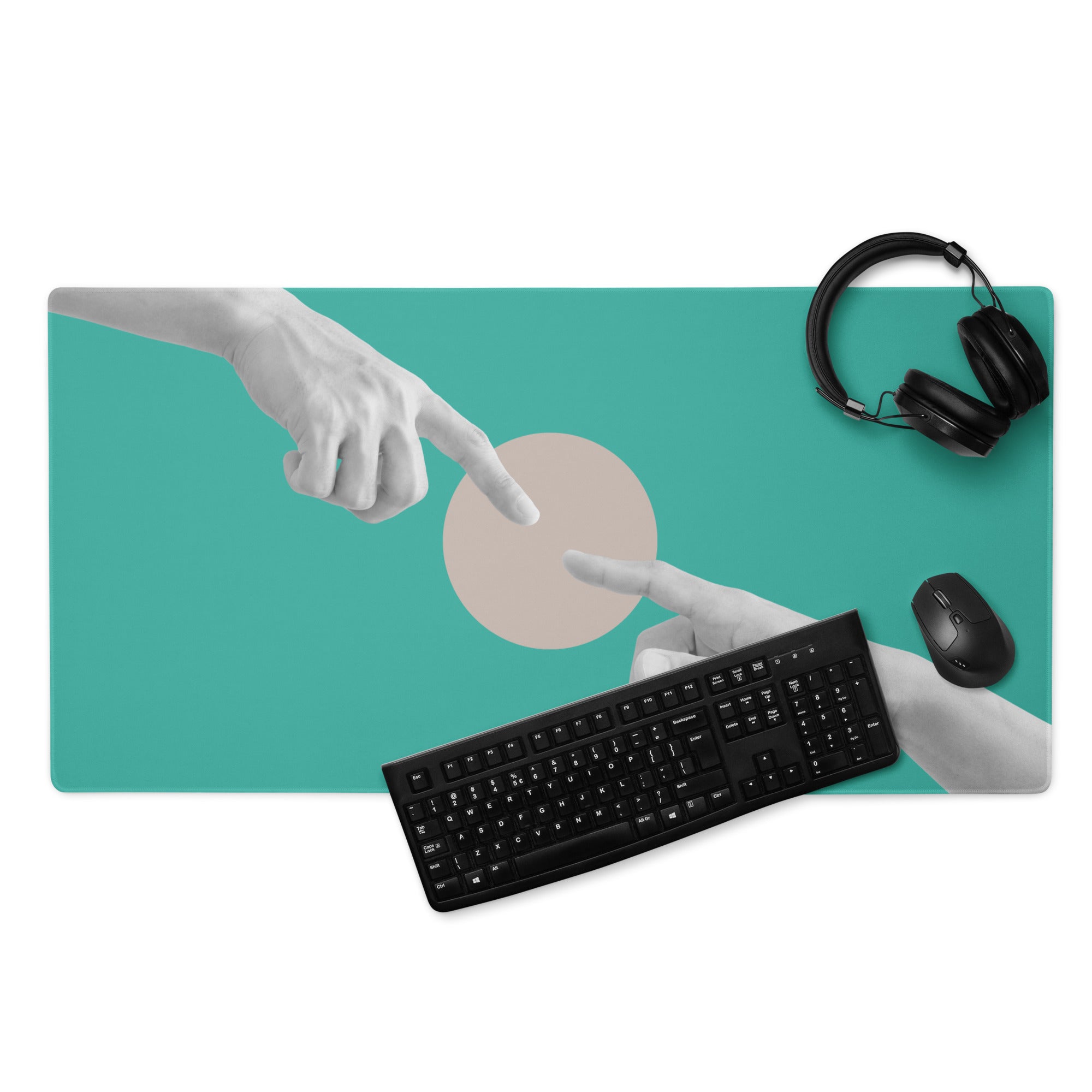 Teal Hands Artwork Mouse Pad For Office Desk Contemporary Style Large 36 By 18 Inch Or 18 By 16 Inch