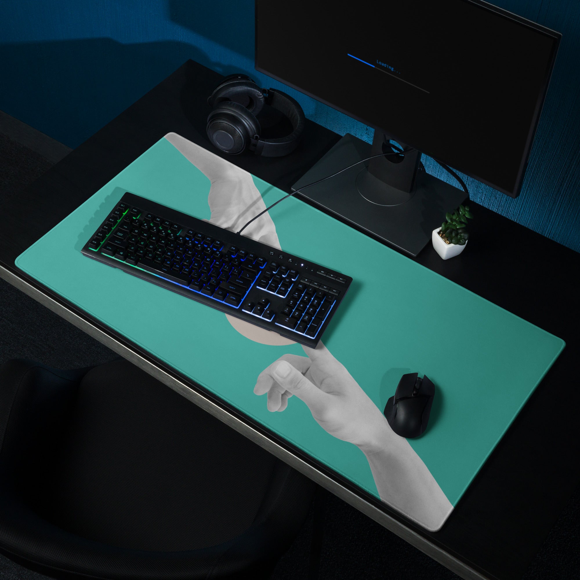 Teal Hands Artwork Mouse Pad For Office Desk Contemporary Style Large 36 By 18 Inch Or 18 By 16 Inch