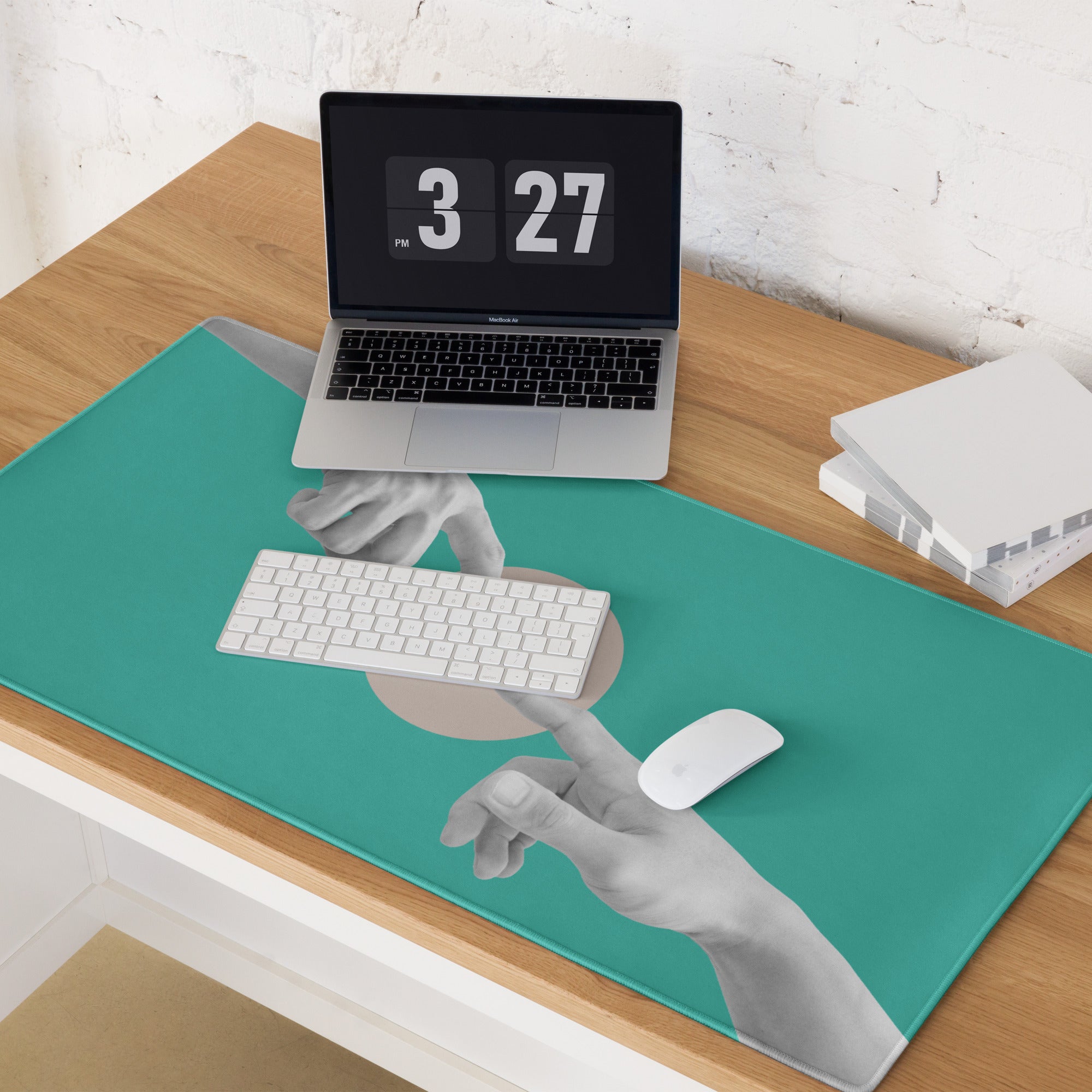 Teal Hands Artwork Mouse Pad For Office Desk Contemporary Style Large 36 By 18 Inch Or 18 By 16 Inch