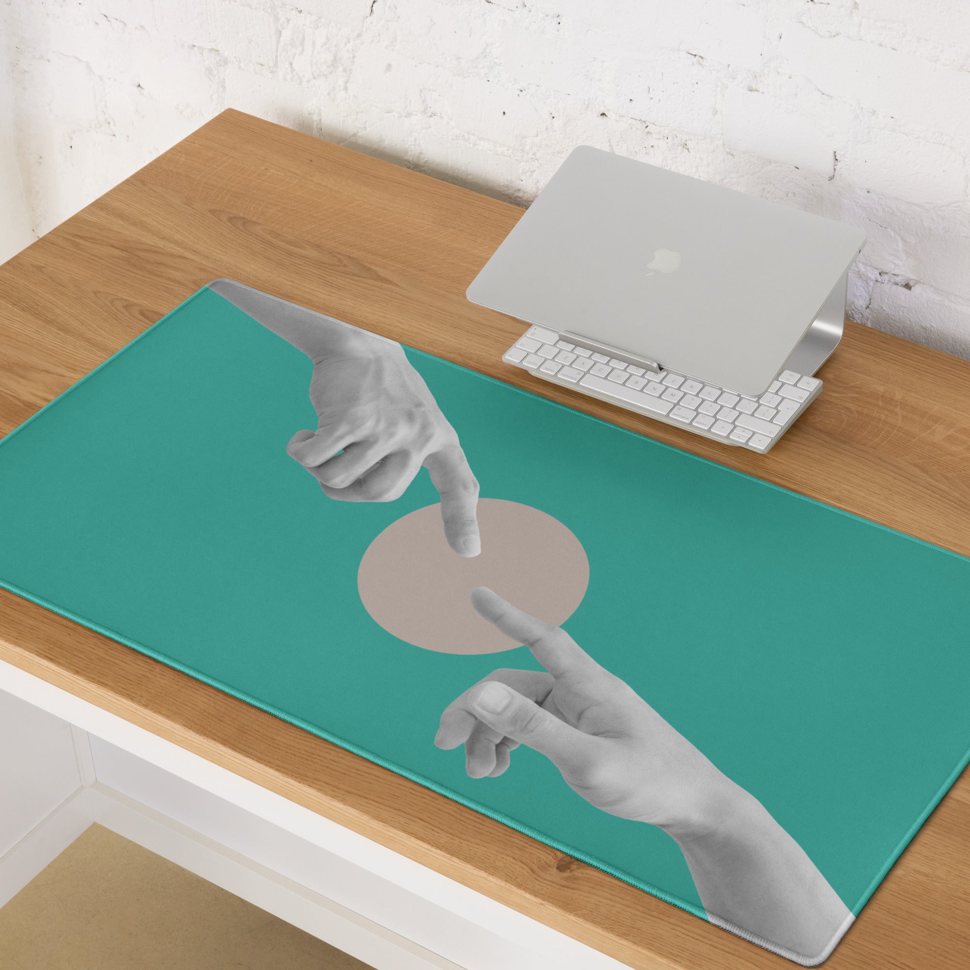 Teal Hands Artwork Mouse Pad For Office Desk Contemporary Style Large 36 By 18 Inch Or 18 By 16 Inch