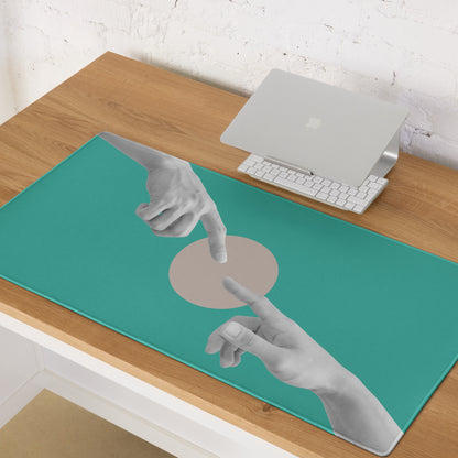 Teal Hands Artwork Mouse Pad For Office Desk Contemporary Style Large 36 By 18 Inch Or 18 By 16 Inch