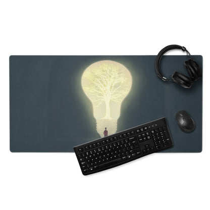 Moonlit Tree Silhouette Mouse Pad Dark Blue And Pale Yellow For Desk Setup Contemporary Surreal Art Dreamy