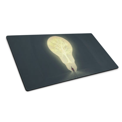 Moonlit Tree Silhouette Mouse Pad Dark Blue And Pale Yellow For Desk Setup Contemporary Surreal Art Dreamy