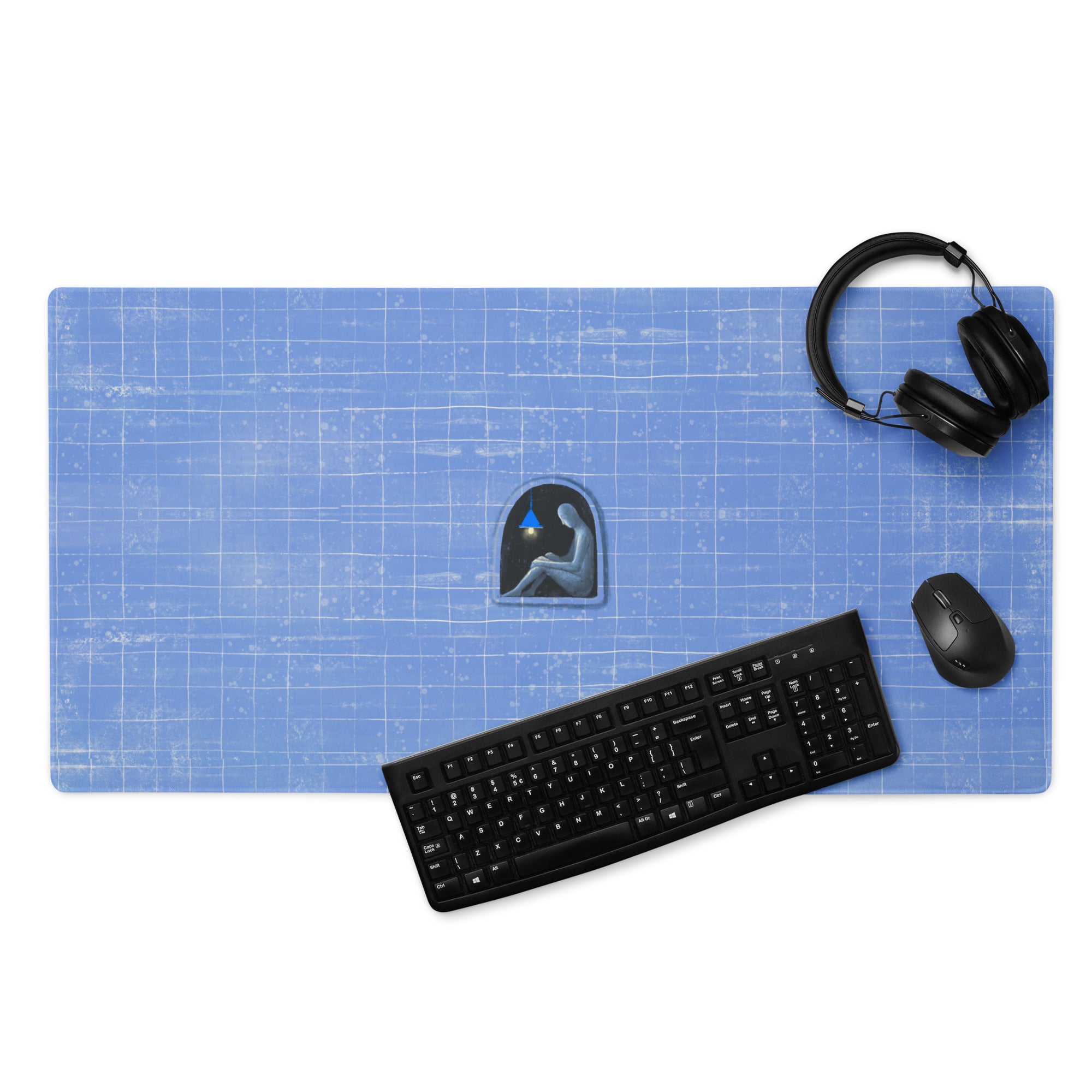 Blue Grid Mouse Pad For Desk And Workspace, Contemporary Minimalist Office Mat For Gaming And Productivity Matte Surface