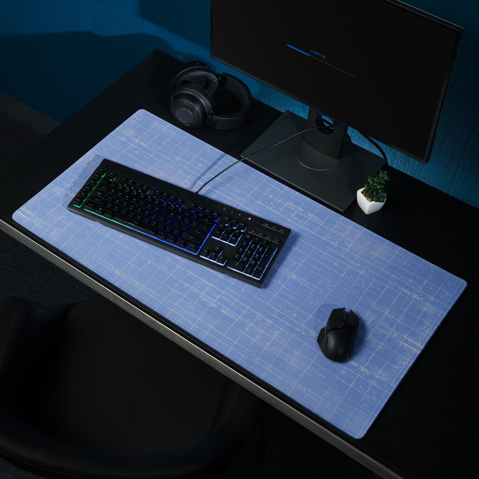 Blue Grid Mouse Pad For Desk And Workspace, Contemporary Minimalist Office Mat For Gaming And Productivity Matte Surface