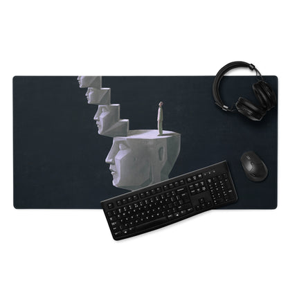Geometric Staircase Heads Mouse Pad Black White Art For Gaming Desk Large Extended 36x18 Contemporary