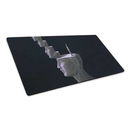 Geometric Staircase Heads Mouse Pad Black White Art For Gaming Desk Large Extended 36x18 Contemporary