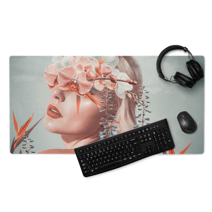 Floral Portrait Mouse Pad Soft Pink And Blue For Modern Home Office Desk Contemporary Art Print