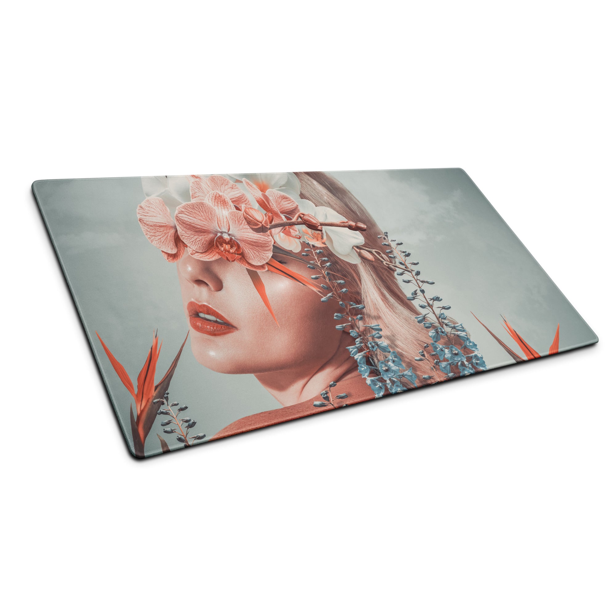 Floral Portrait Mouse Pad Soft Pink And Blue For Modern Home Office Desk Contemporary Art Print