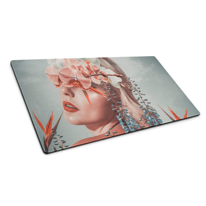 Floral Portrait Mouse Pad Soft Pink And Blue For Modern Home Office Desk Contemporary Art Print