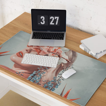 Floral Portrait Mouse Pad Soft Pink And Blue For Modern Home Office Desk Contemporary Art Print