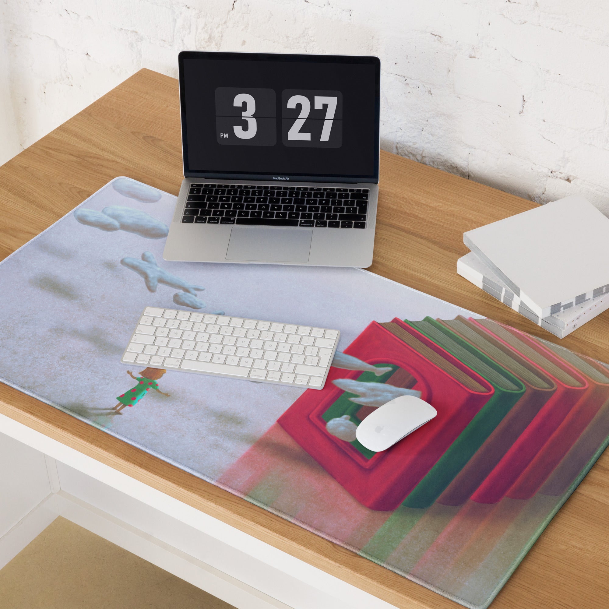 Colorful Books Themed Mouse Pad 36 By 18 Inch Desk Mat Non Slip Rubber Base Contemporary Art Style
