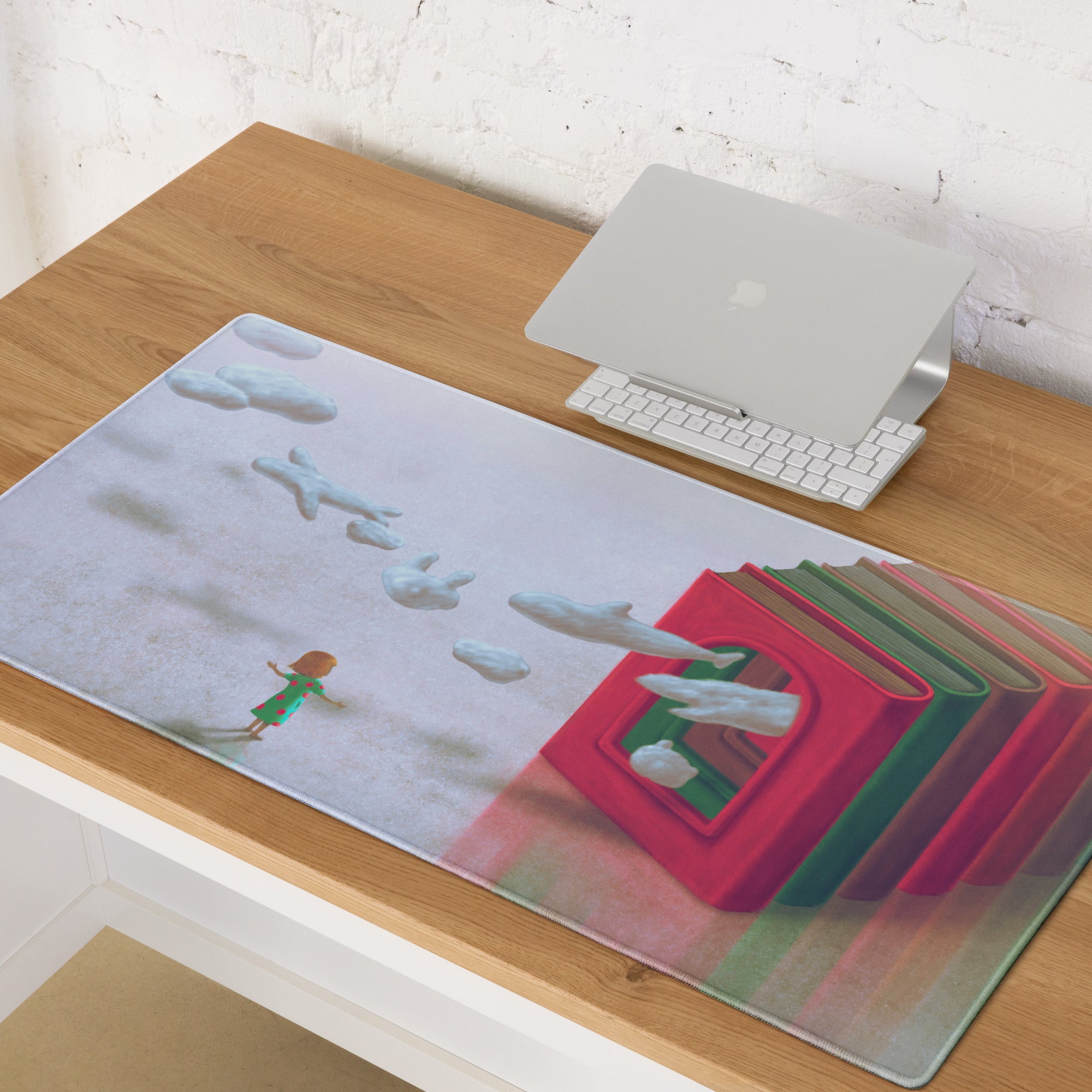 Colorful Books Themed Mouse Pad 36 By 18 Inch Desk Mat Non Slip Rubber Base Contemporary Art Style