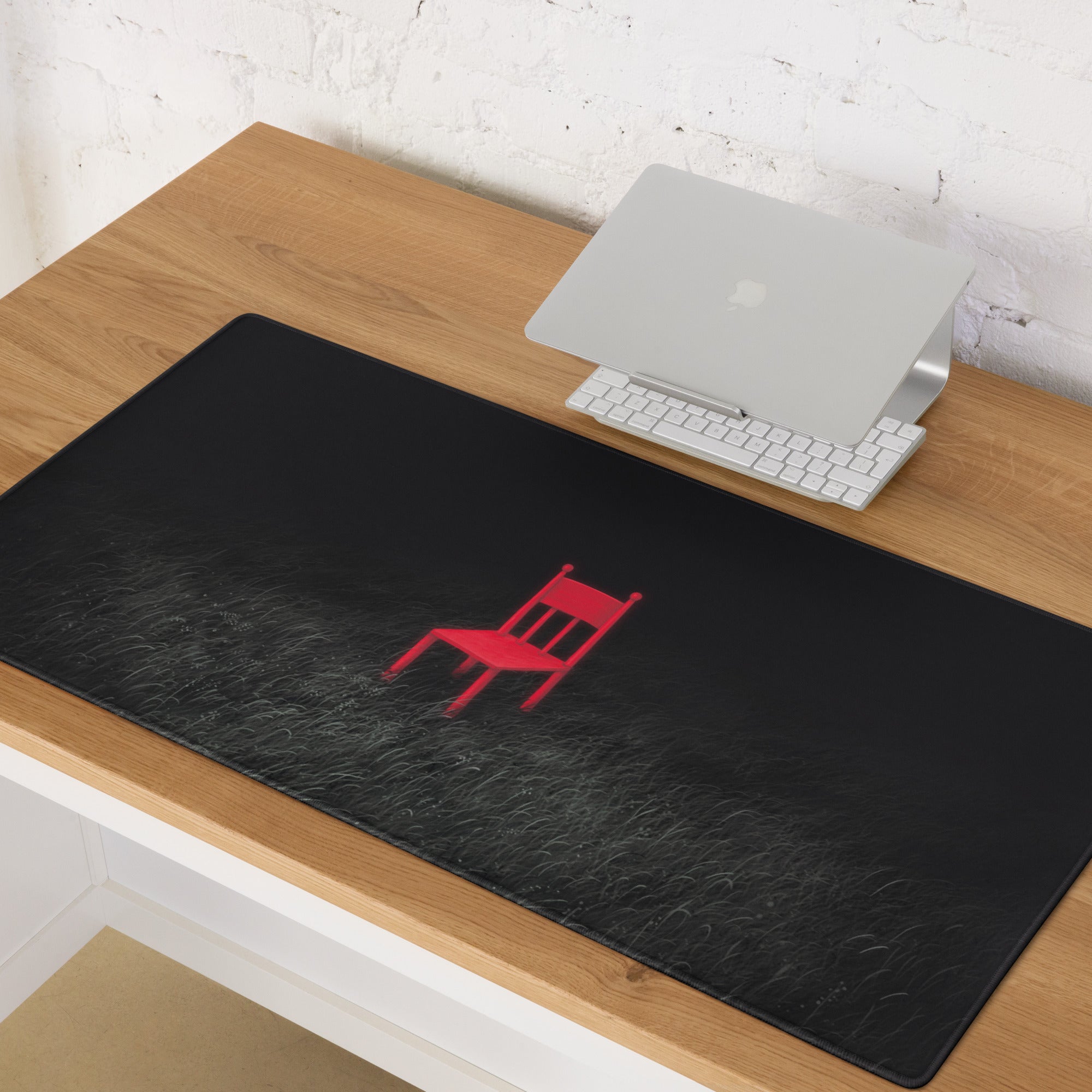 Red Chair On Black Textured Contemporary Mouse Pad For Gaming Desk Setup Moody Modern Desk Decor Digital Art Print
