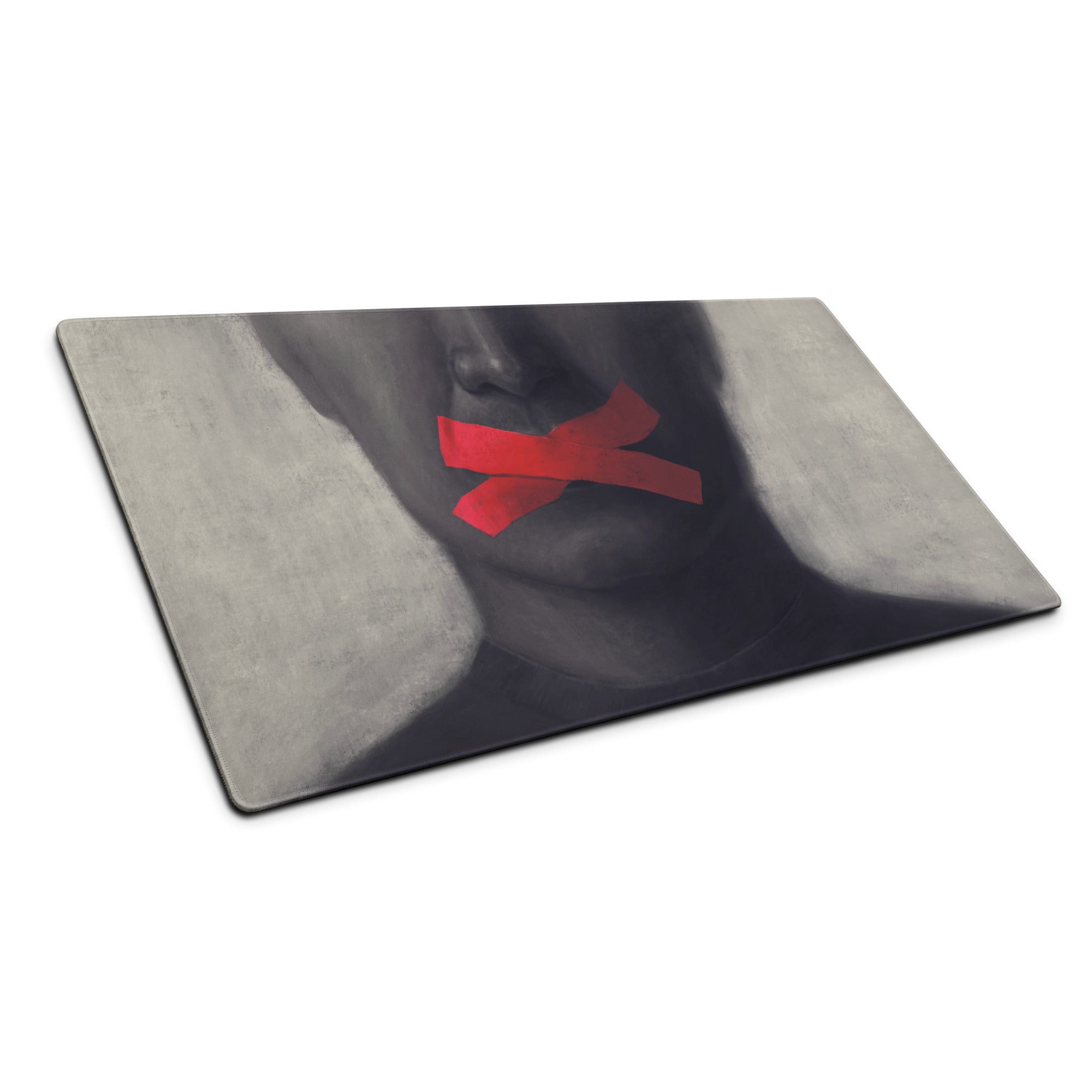 Gaming Gray Black Red Tape Art Mouse Pad For Modern Desk Setup, Contemporary Industrial Style 36x18
