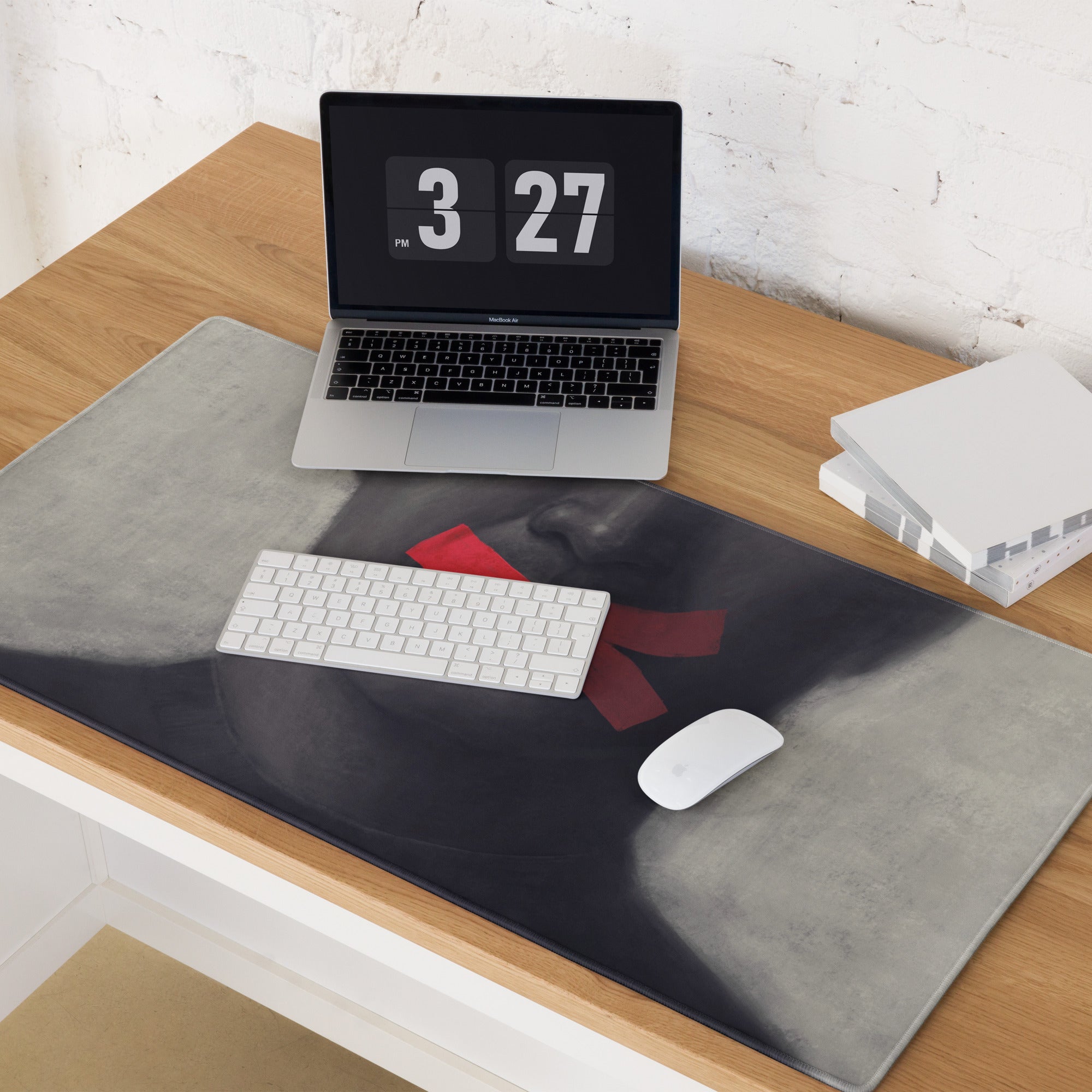 Gaming Gray Black Red Tape Art Mouse Pad For Modern Desk Setup, Contemporary Industrial Style 36x18