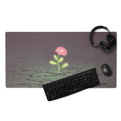 Floral Rose Mouse Pad Dark Gradient With Pink Accent 36x18 Modern Contemporary Desk Mat For Home Office