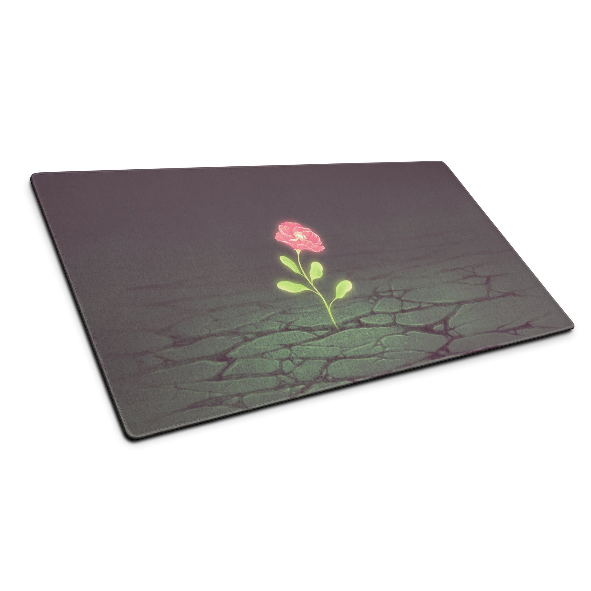Floral Rose Mouse Pad Dark Gradient With Pink Accent 36x18 Modern Contemporary Desk Mat For Home Office