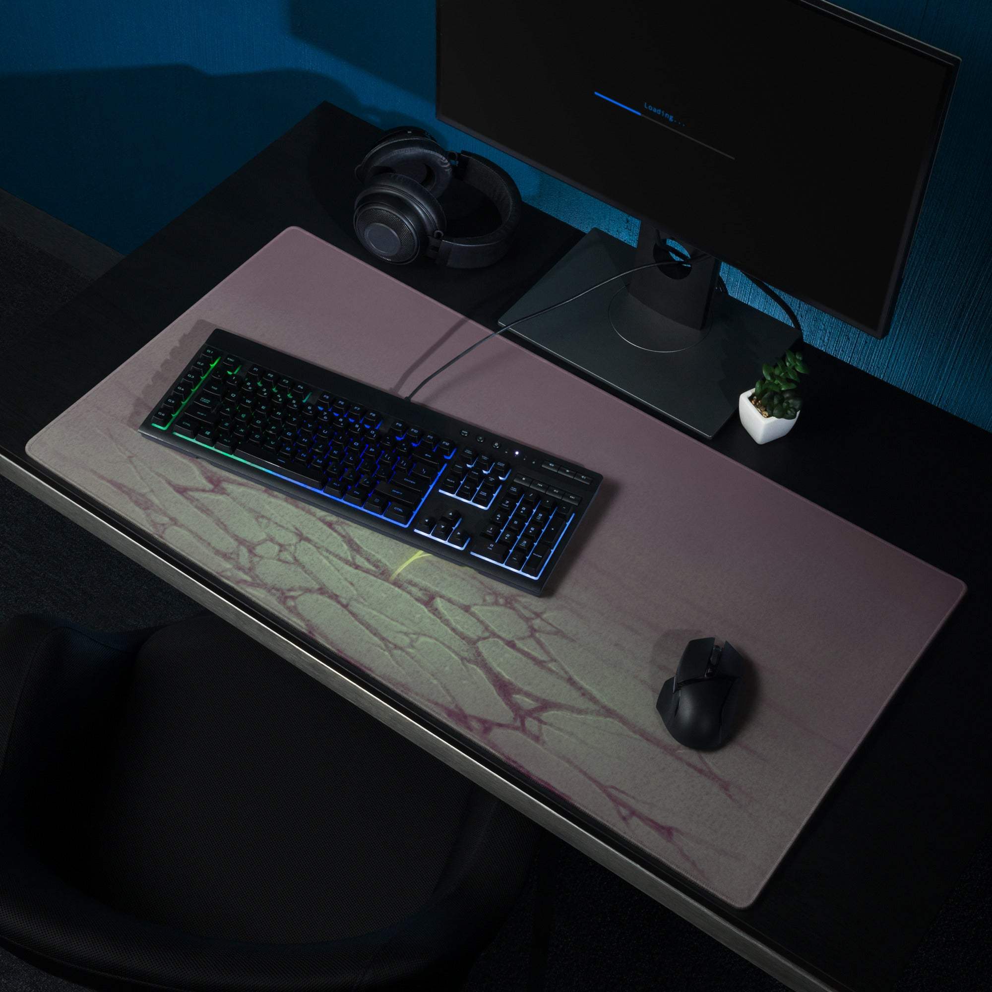 Floral Rose Mouse Pad Dark Gradient With Pink Accent 36x18 Modern Contemporary Desk Mat For Home Office