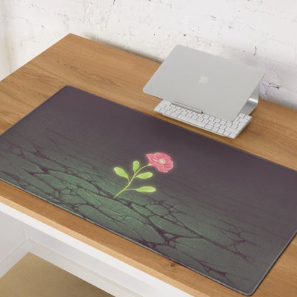 Floral Rose Mouse Pad Dark Gradient With Pink Accent 36x18 Modern Contemporary Desk Mat For Home Office