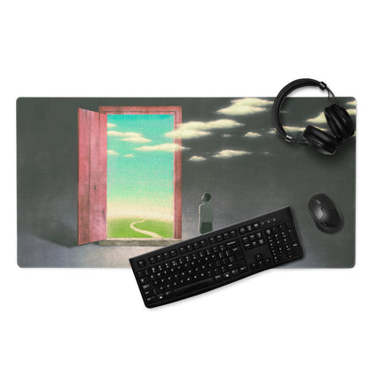 Surreal Pink Door Portal Mouse Pad 36x18 Inch For Modern Office Desk Decor Contemporary Art Style