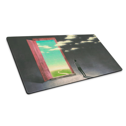 Surreal Pink Door Portal Mouse Pad 36x18 Inch For Modern Office Desk Decor Contemporary Art Style